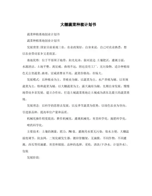 大棚蔬菜种植计划书