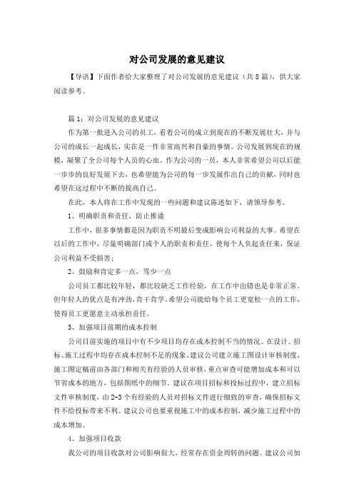 对公司发展的意见建议