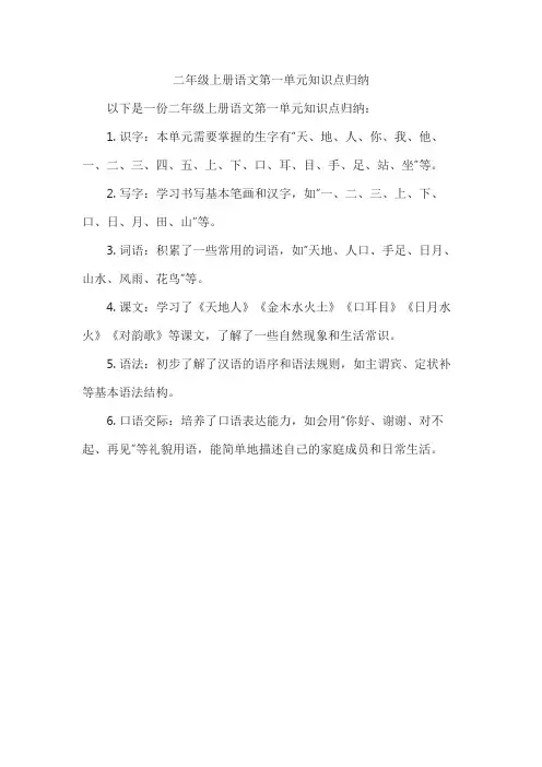 二年级上册语文第一单元知识点归纳