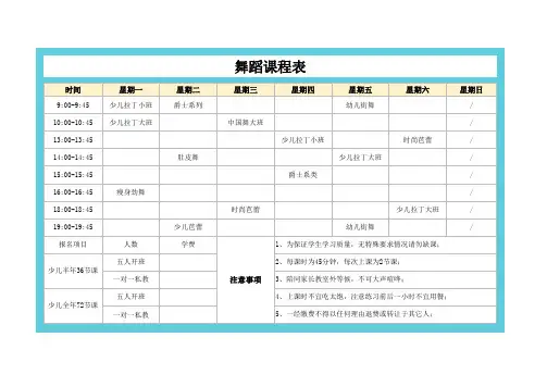 舞蹈班课程表