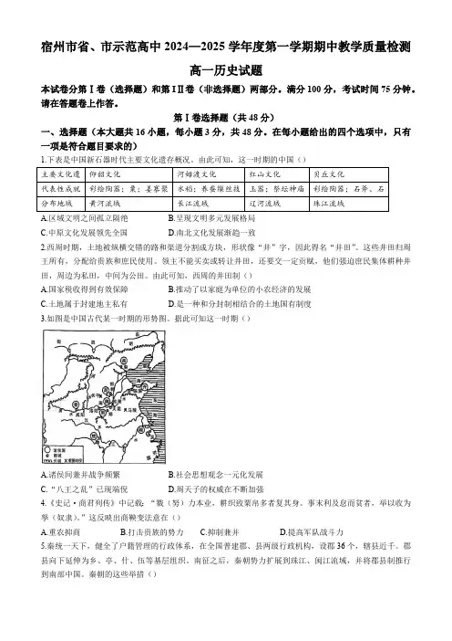 安徽省宿州市省、市示范高中2024-2025学年高一上学期期中考试历史试题(含答案)