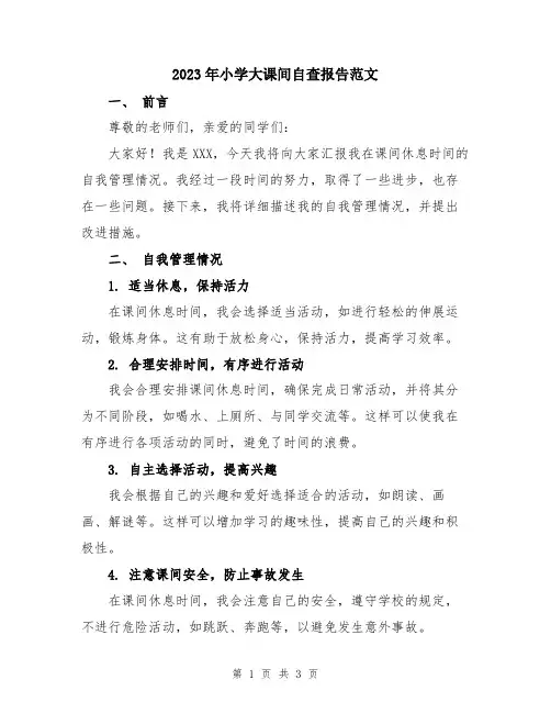 2023年小学大课间自查报告范文