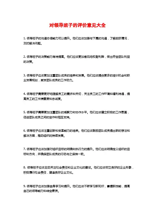 对领导班子的评价意见大全
