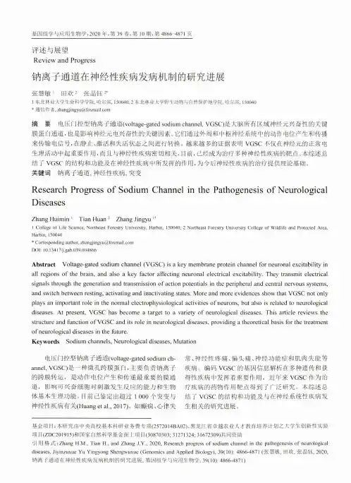 钠离子通道在神经性疾病发病机制的研究进展