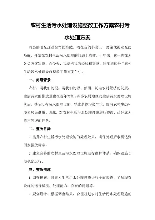 农村生活污水处理设施整改工作方案农村污水处理方案
