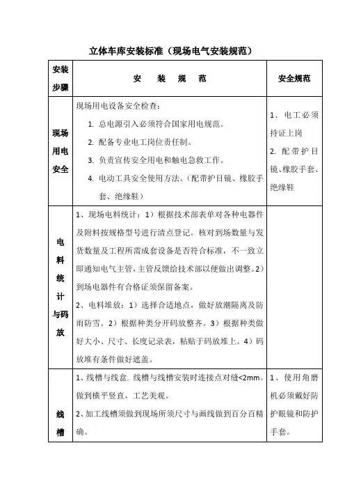 立体车库安装标准(现场电气安装规范)