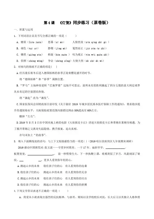 部编版语文八年级下册《灯笼》同步练习