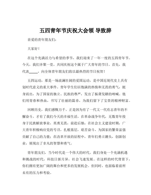 五四青年节庆祝大会领 导致辞