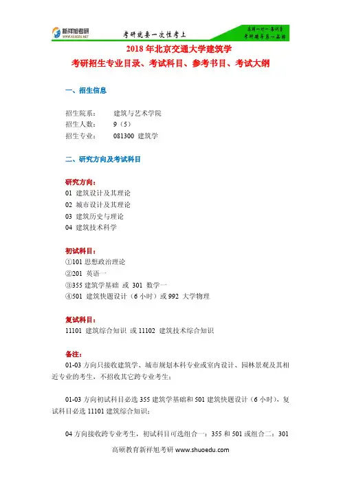 2018年北京交通大学建筑学考研招生专业目录、考试科目、参考书目、考试大纲-新祥旭考研