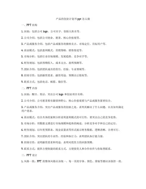 产品的创业计划书ppt怎么做