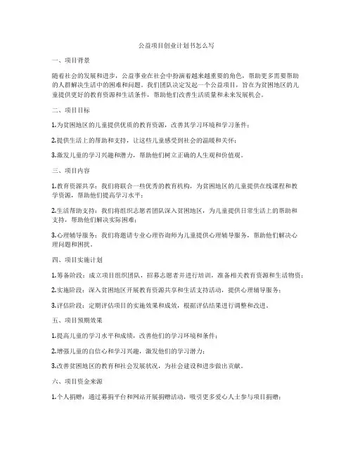 公益项目创业计划书怎么写