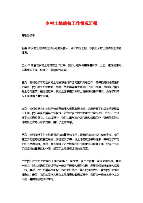 乡村土地确权工作情况汇报