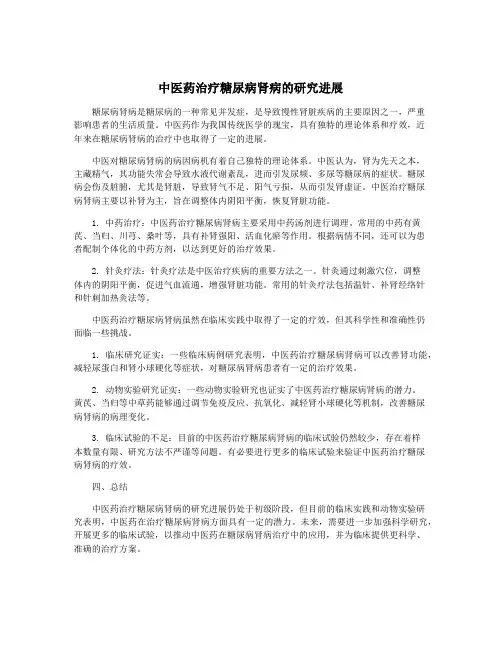 中医药治疗糖尿病肾病的研究进展