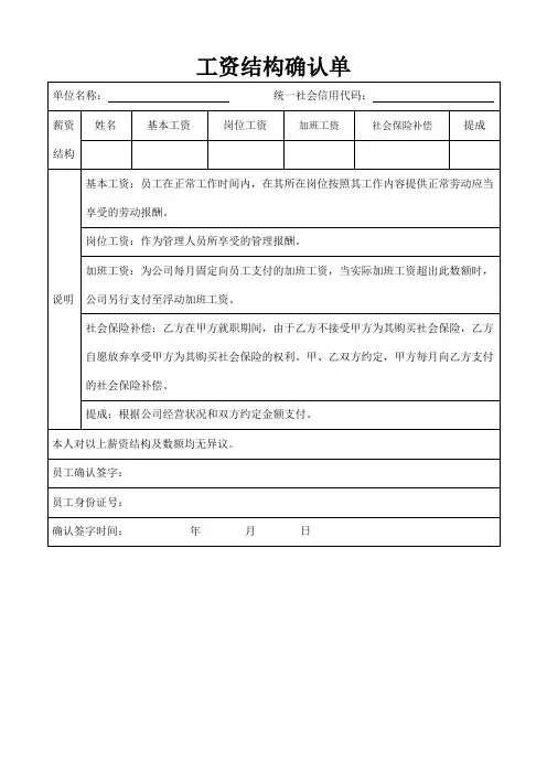 工资结构确认单