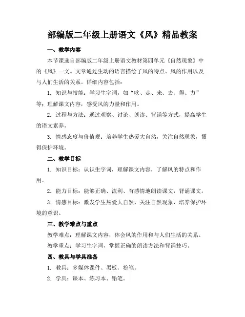 部编版二年级上册语文《风》精品教案
