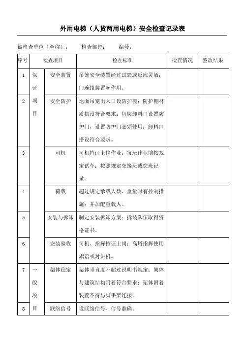 人货梯安全检查记录表格