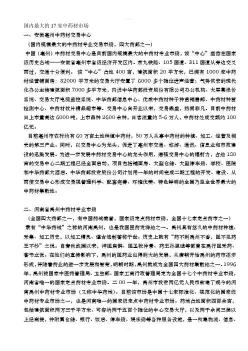 中国17个中药市场