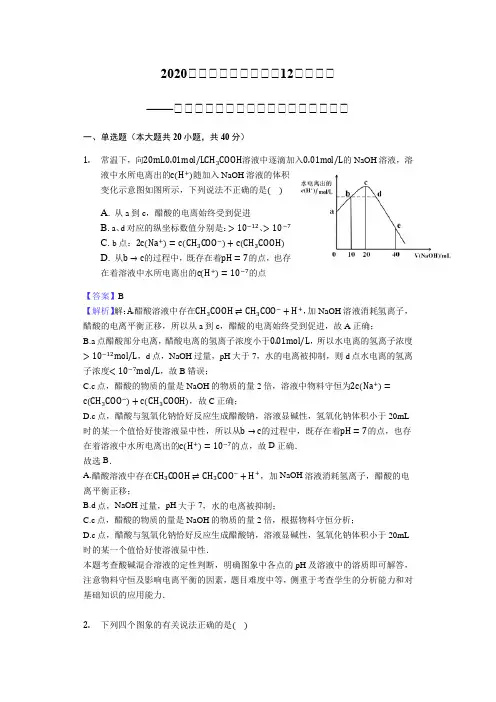2020届高三化学高考常见12题型专题——弱电解质电离平衡和电离平衡常数考查