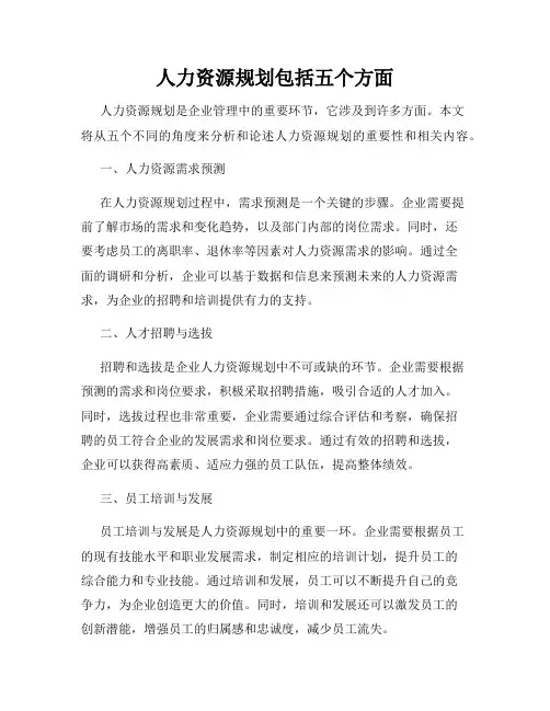 人力资源规划包括五个方面