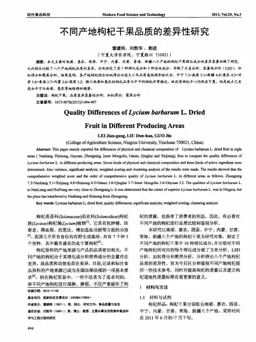 不同产地枸杞干果品质的差异性研究