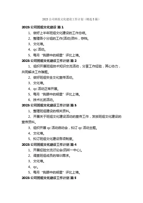 2023公司班组文化建设工作计划（精选5篇）