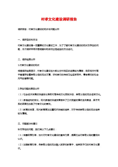 村孝文化建设调研报告
