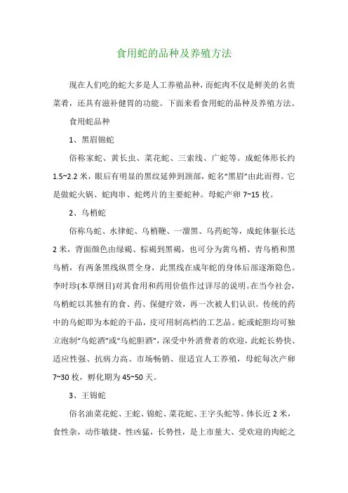 食用蛇的品种及养殖方法