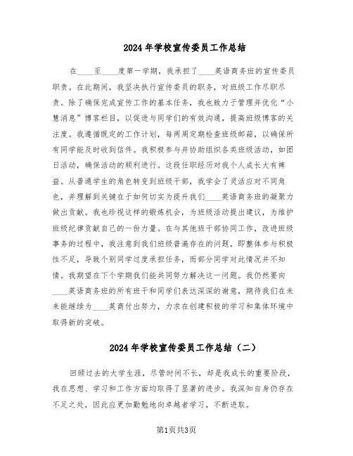 2024年学校宣传委员工作总结（二篇）