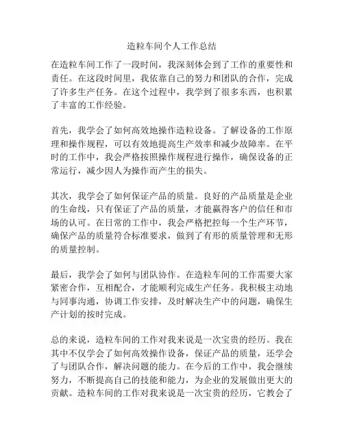 造粒车间个人工作总结