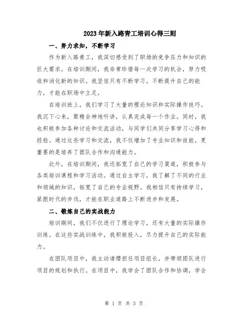 2023年新入路青工培训心得三则