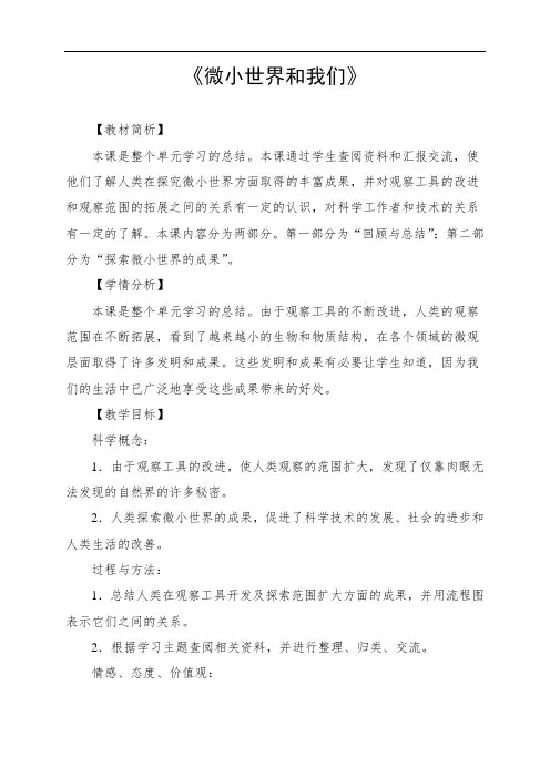 教科版六年级科学下册《 微小世界  微小世界和我们》公开课教案_10