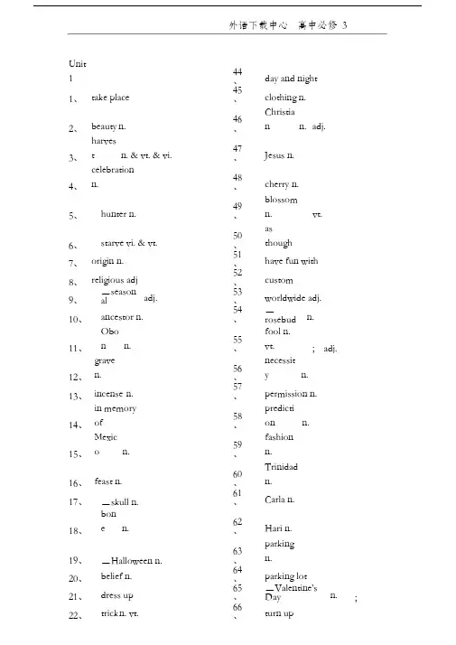 人教版高中英语必修3词汇表--英汉分开