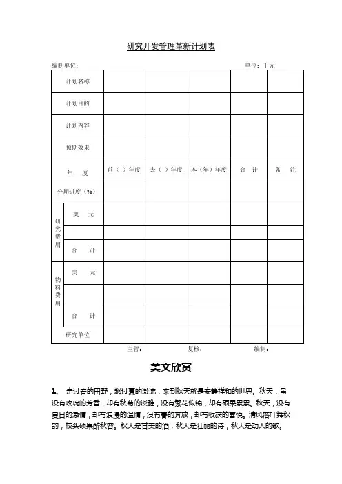 研究开发管理革新计划表
