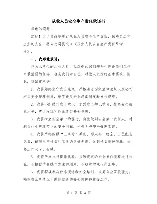 从业人员安全生产责任承诺书