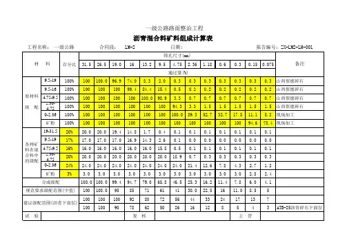 090- 一级路 目标沥青混合料 合成级配 手动输入 自动计算表