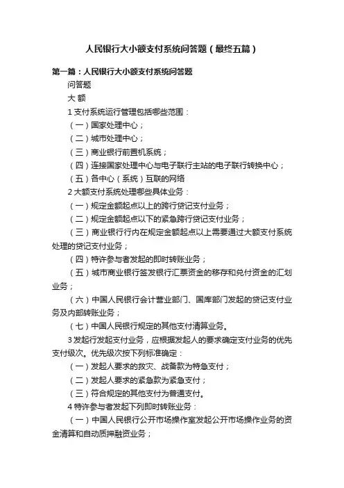 人民银行大小额支付系统问答题（最终五篇）