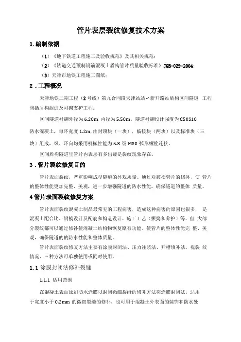 管片表层裂纹修复技术方案