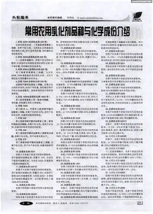 常用农用乳化剂品种与化学成份介绍