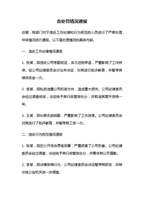 责处罚情况通报