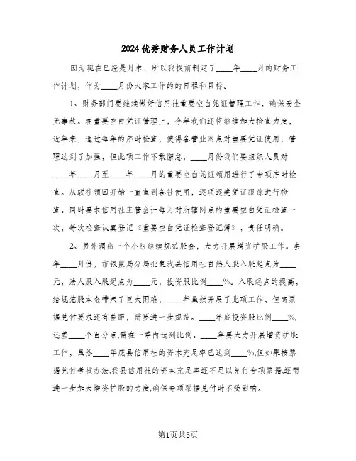 2024优秀财务人员工作计划（3篇）