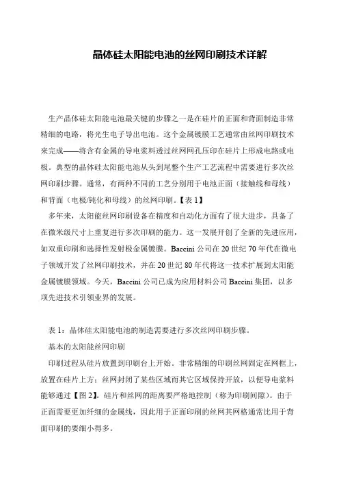 晶体硅太阳能电池的丝网印刷技术详解