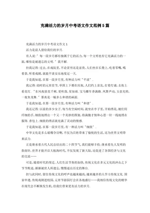 充满活力的岁月中考语文作文范例5篇