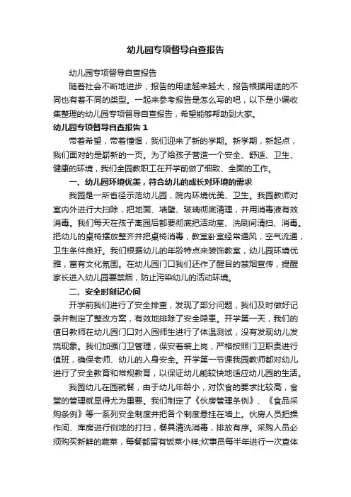 幼儿园专项督导自查报告
