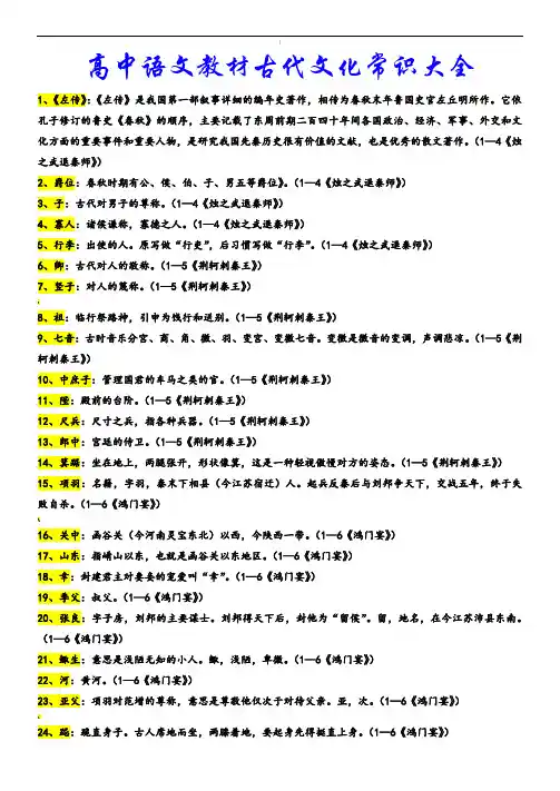 高中语文教材文化常识大全(按必修五册整理150项)