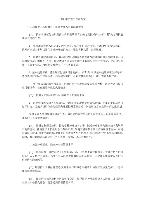2019年护理工作计范文