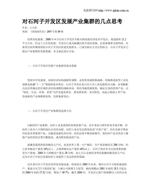 对石河子开发区发展产业集群的几点思考