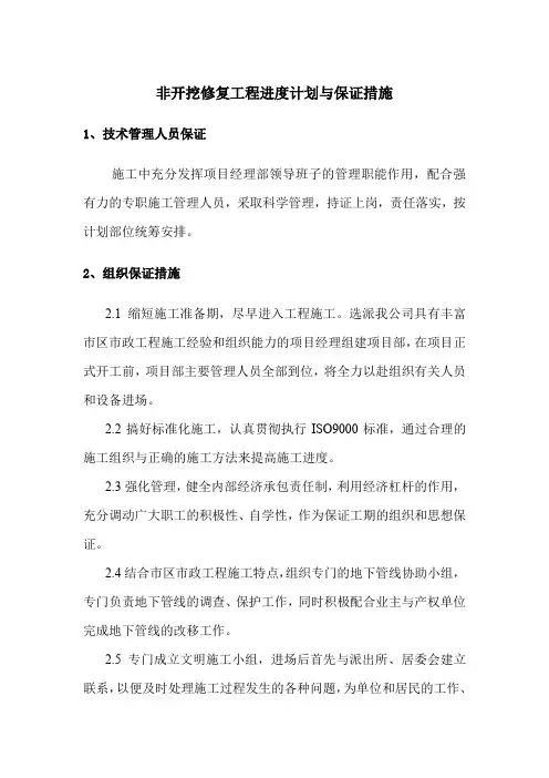 非开挖修复工程进度计划与保证措施