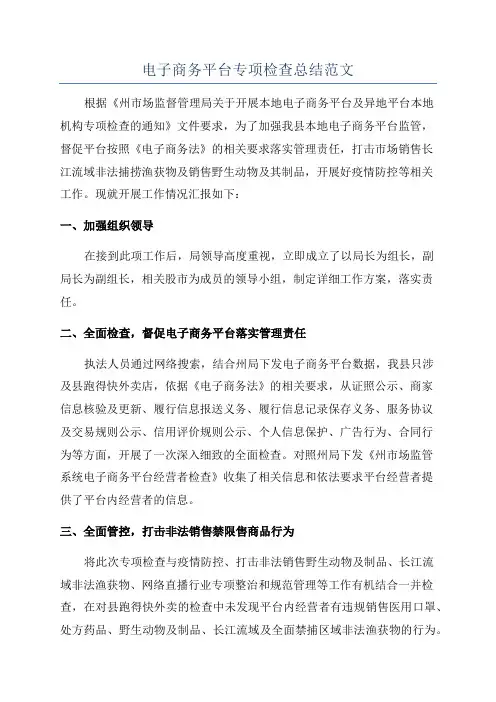 电子商务平台专项检查总结范文