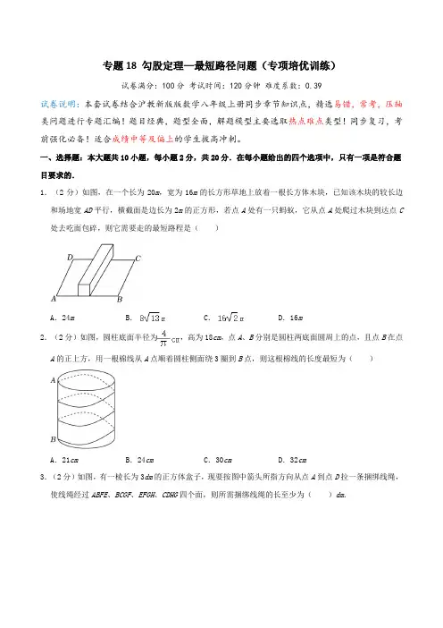 专题18勾股定理最短路径问题(专项培优训练)(学生版)