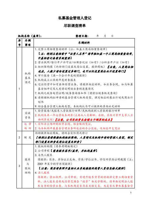2.私募管理人登记尽调详细清单